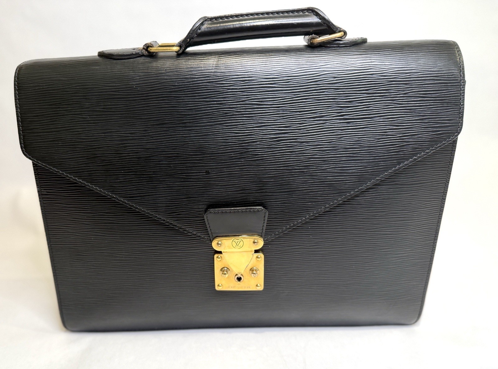 Louis Vuitton Black Men’s Briefcase Gold Hardware Push Lock