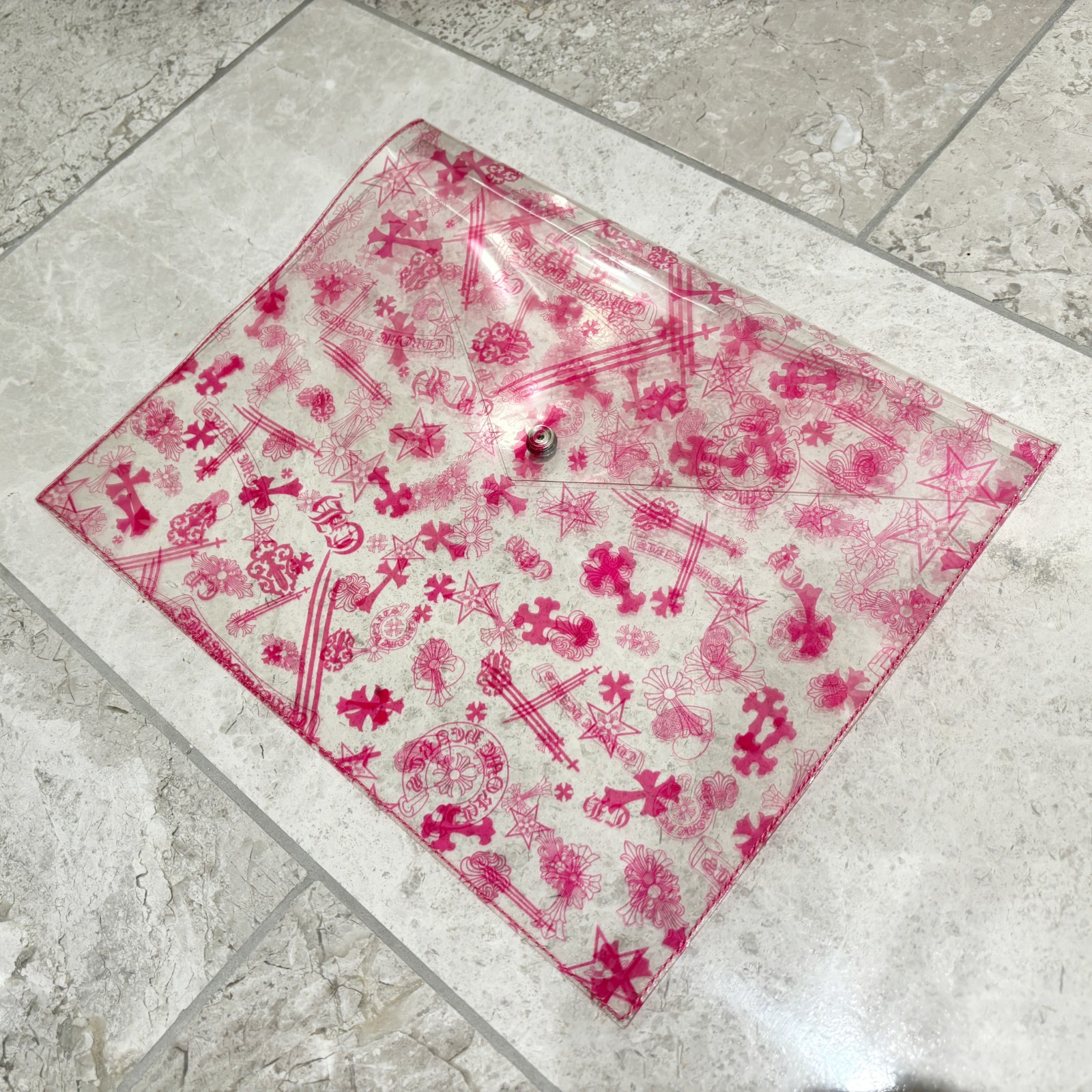 100% Authentic Chrome Hearts Clear Vinyl Pouch All Over Print Pink