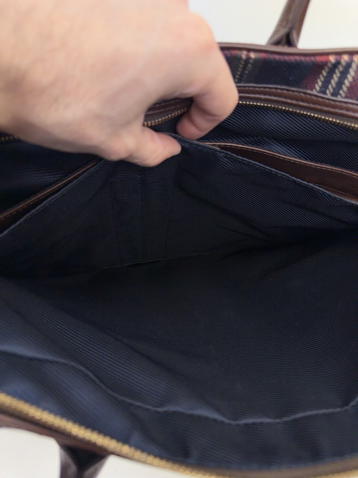 VTG Brooks Brothers Wool & Leather Briefcase Handle Bag Zipper Blue Plaid – 17”