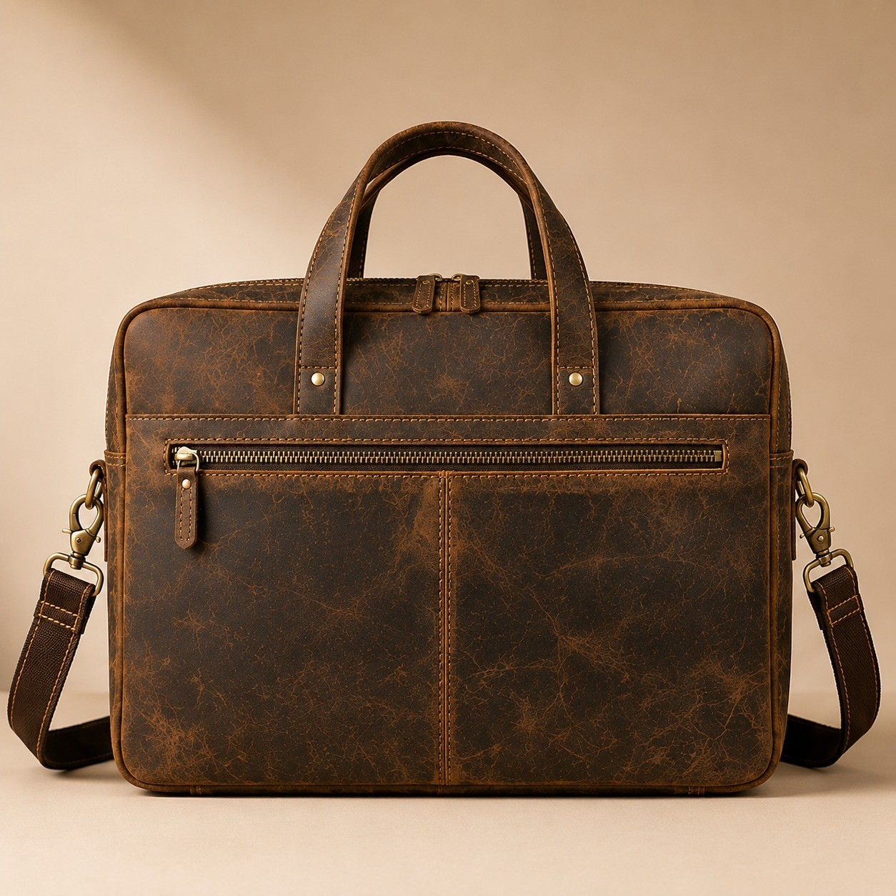 Genuine Leather Briefcase Bag Men Laptop Top Handle Shoulder Vintage Brown New