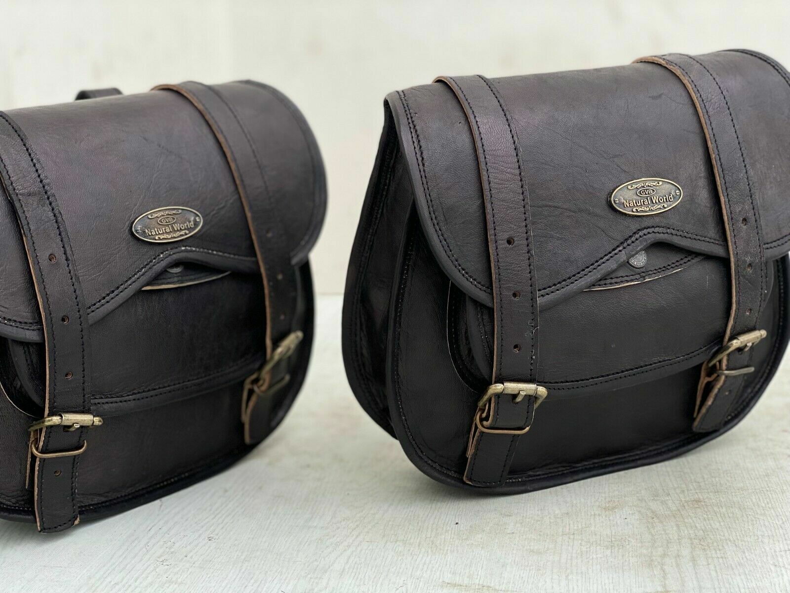 Bag Left Right Side leather Black Luggage Bag New (2 Pcs) Real Motorcycle Saddle