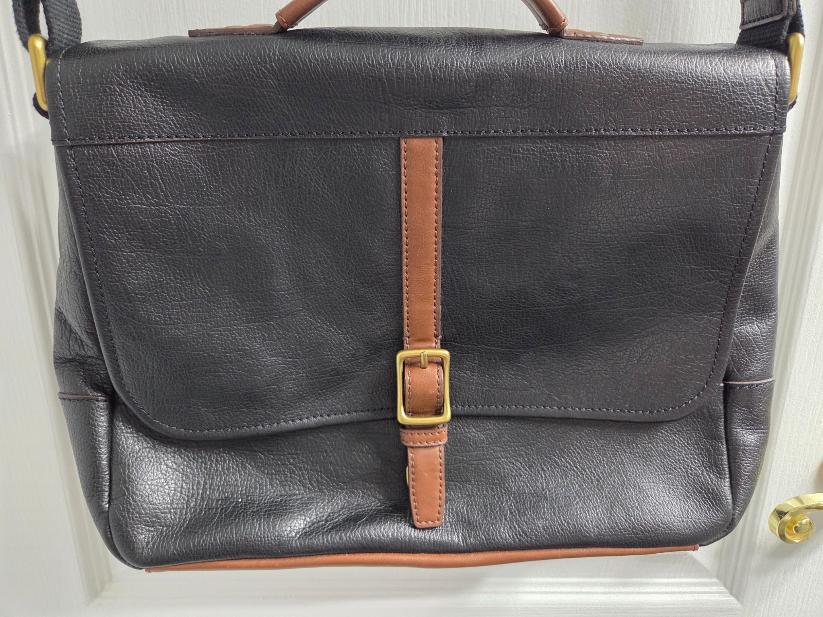 $228 FOSSIL BLACK LEATHER EVAN COMMUTER BRIEFCASE MESSENGER BAG – USED 1 TIME!