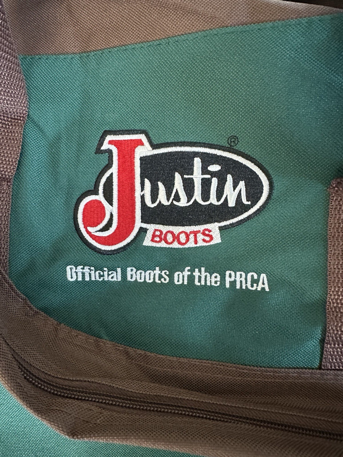 Justin Boots • Wrangler NFR PRCA ProRodeo 2013 Las Vegas green boot duffle bag