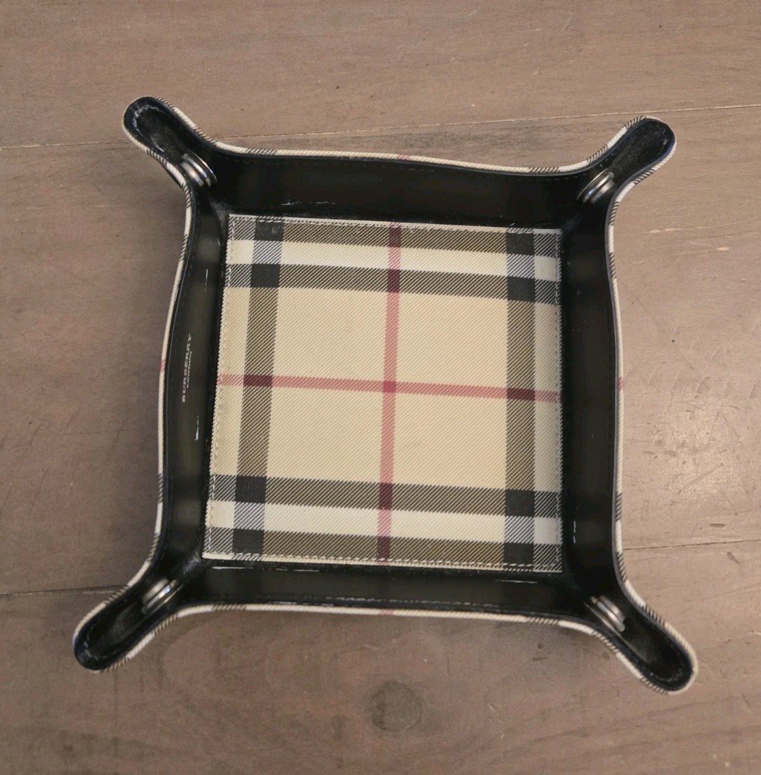 Burberry London Nova Check Coated Canvas Catchall Coin Tray Black Leather Lining