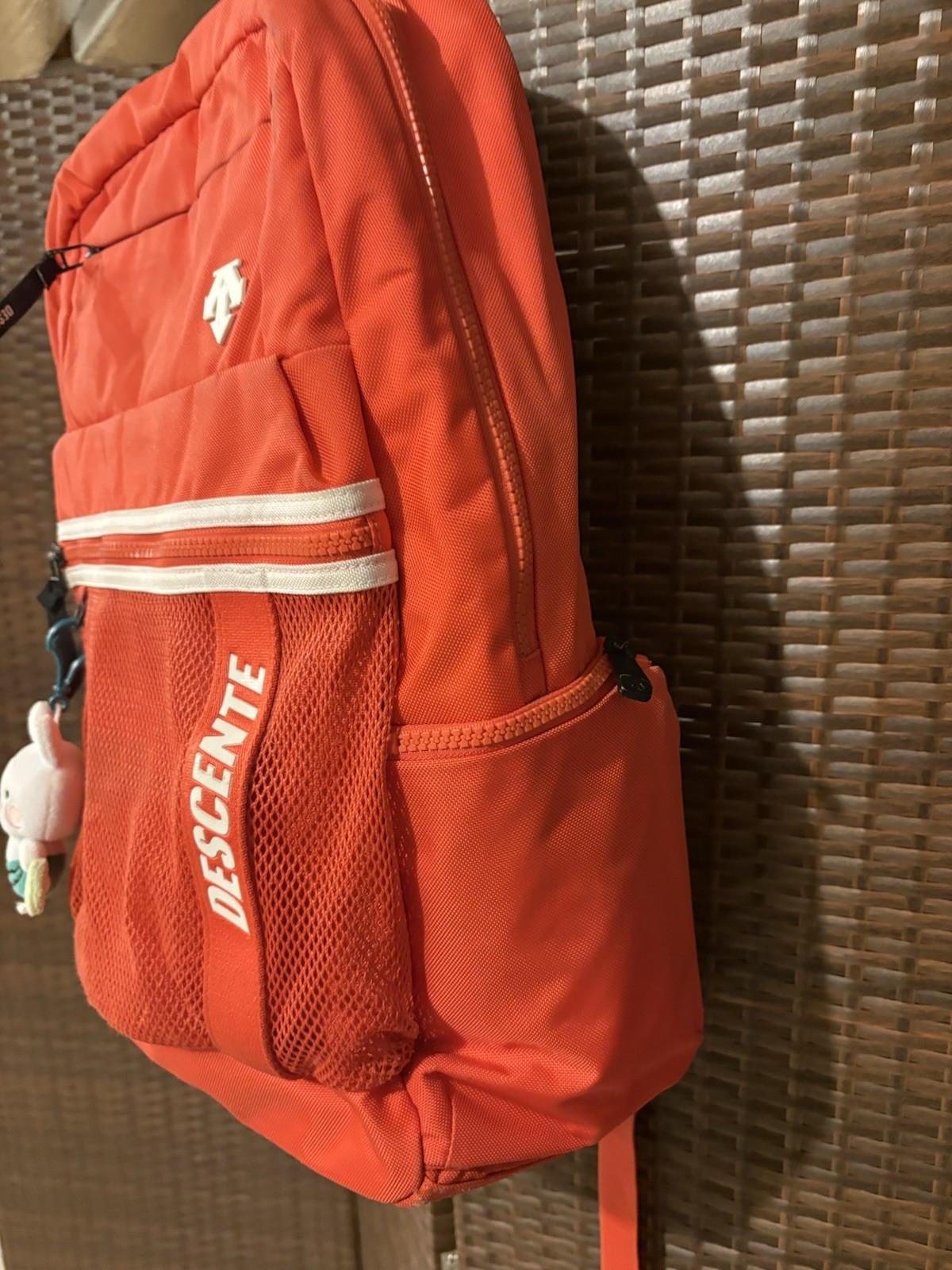 Red Descente Backpack With Bunny Charm Travel Work School Lightweight
