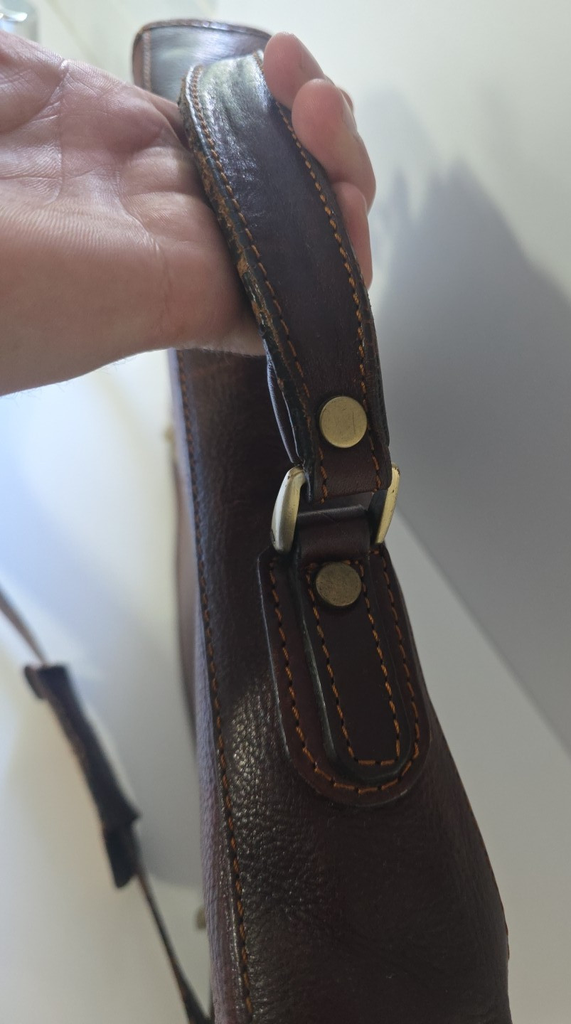 Prodotto Artigianale Vera Pelle Brown Leather Shoulder Messenger Bag Made Italy