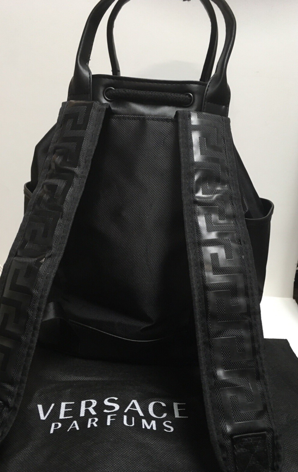 Versace Parfums Bag Backpack/ Black Drawstring Perfumes Duffle Overnight new