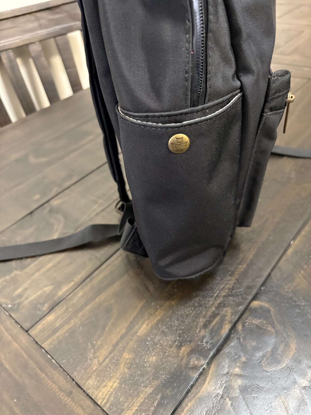 Revelry Water Resistant Black Tan Backpack Zipper needs repair see description