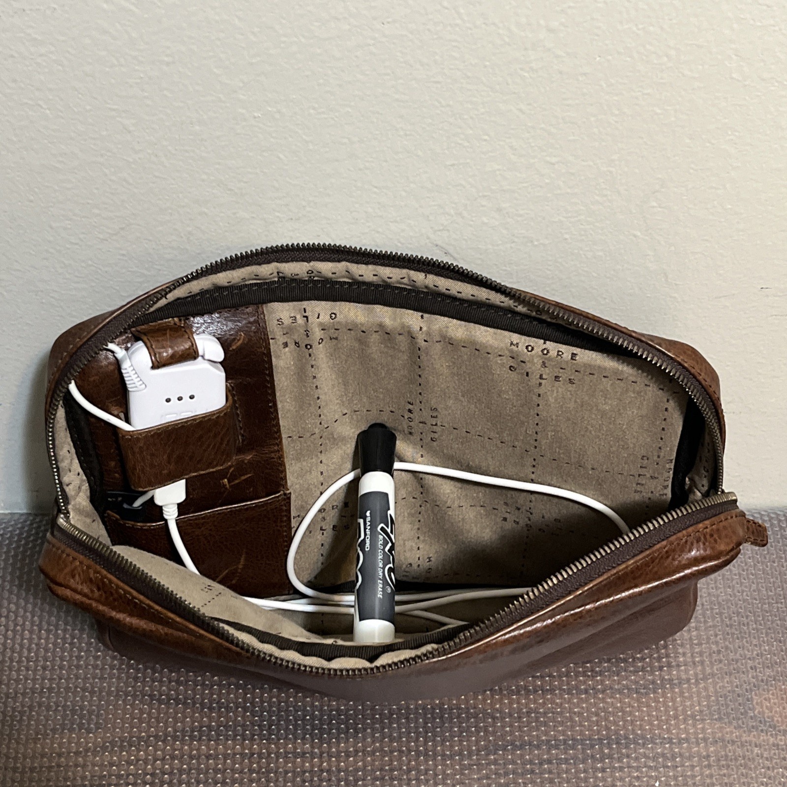 Moore & Giles Leather Tech Pocket Titan Milled Brown With Built In Powder Bank