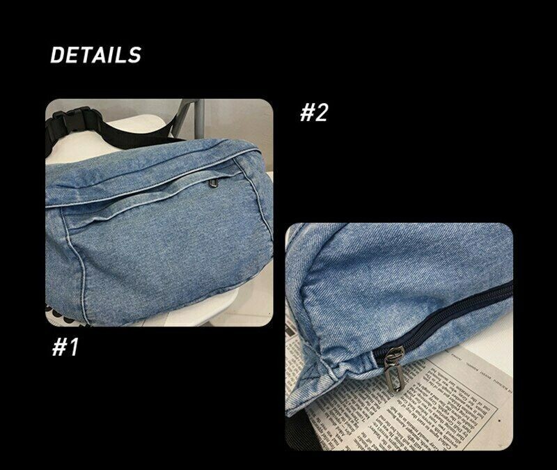New Denim Large Capacity Crossbody Shoulder Bag Men Women Hip Hop Belt Bag