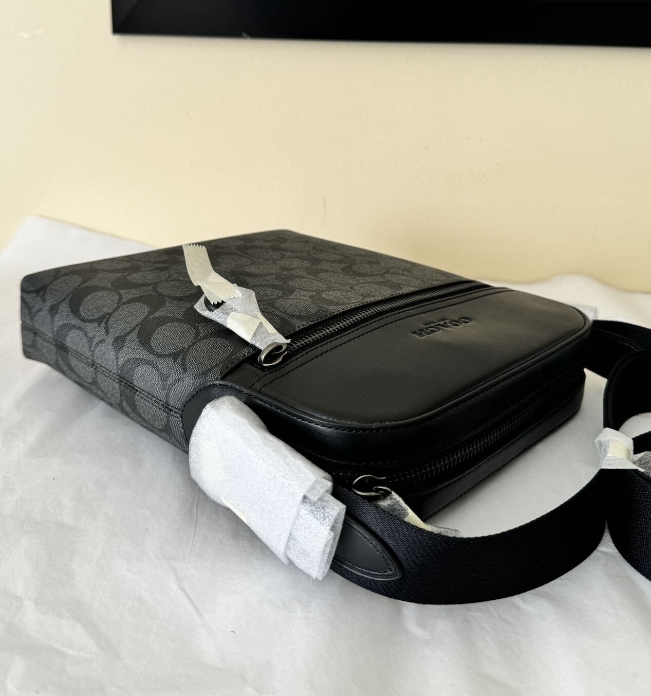 NWT Coach 4010 Men’s Houston Flight Bag Signature Canvas&Leather Charcoal Black