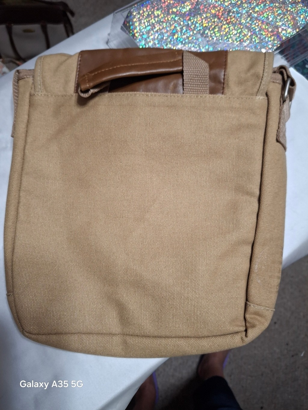 Vintage Field & Co. Canvas Messenger Bag with Leather Trim – Tan