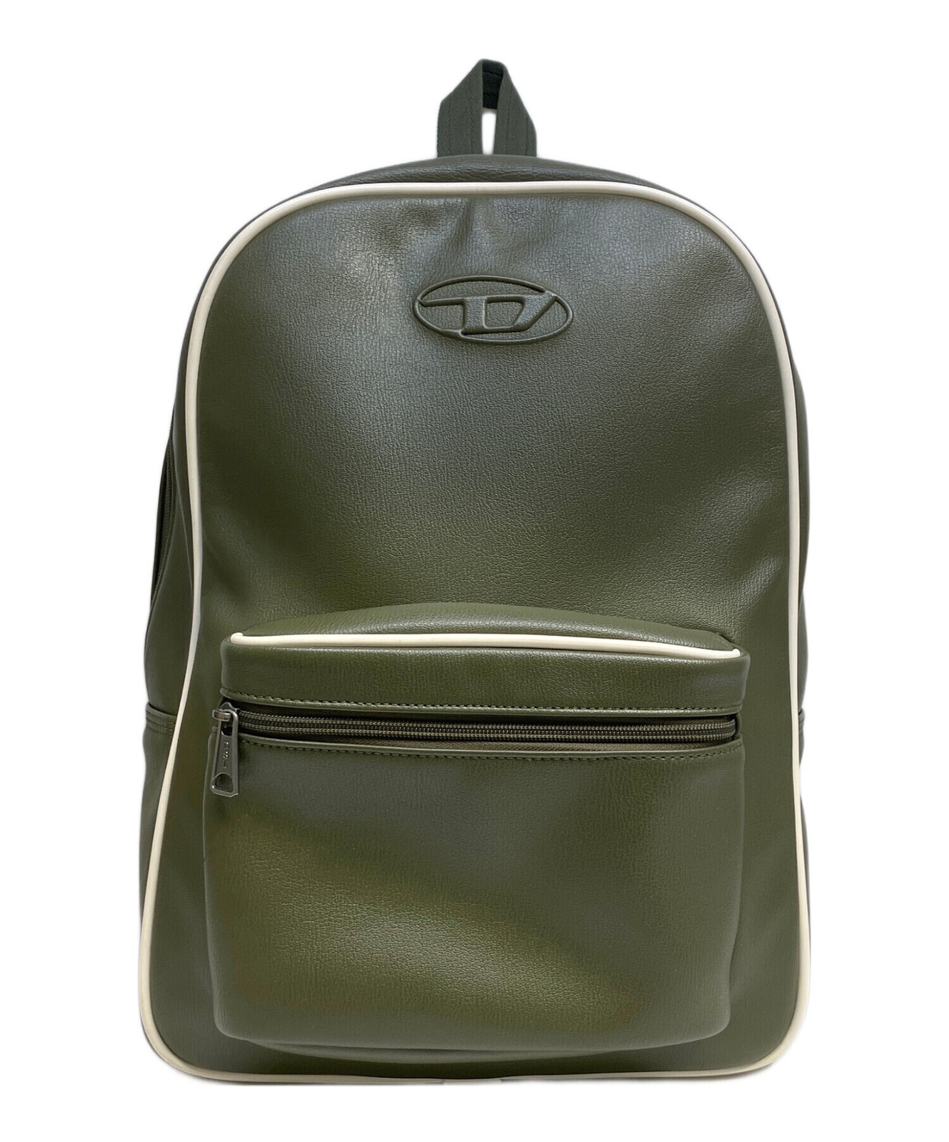 Diesel Khaki Leather Backpack Zip Men Women Large Travel School Bag 42cm