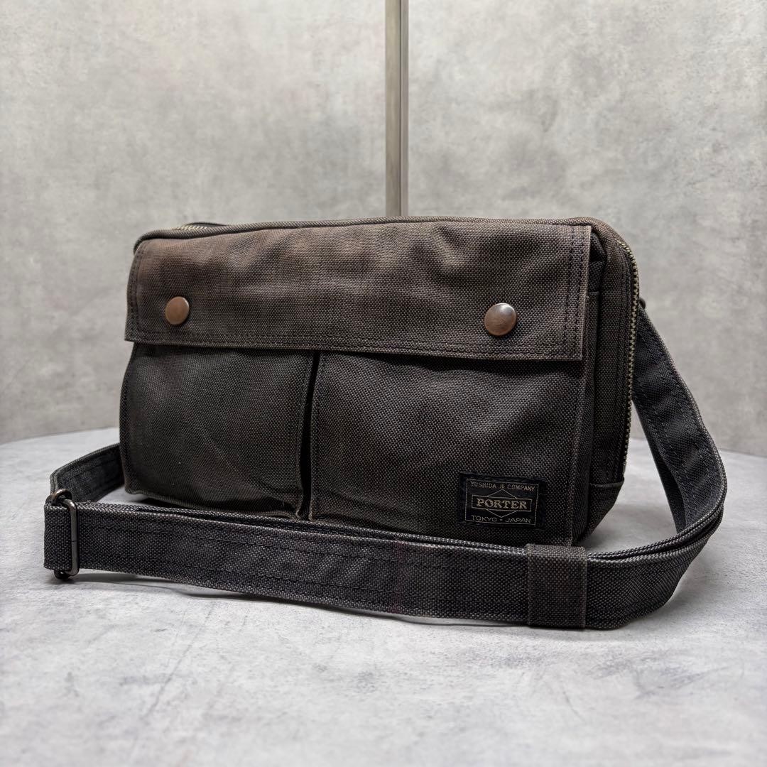 Authentic Yoshida Porter Faded Canvas Shoulder Bag 16cm x 26cm Charcoal Gray