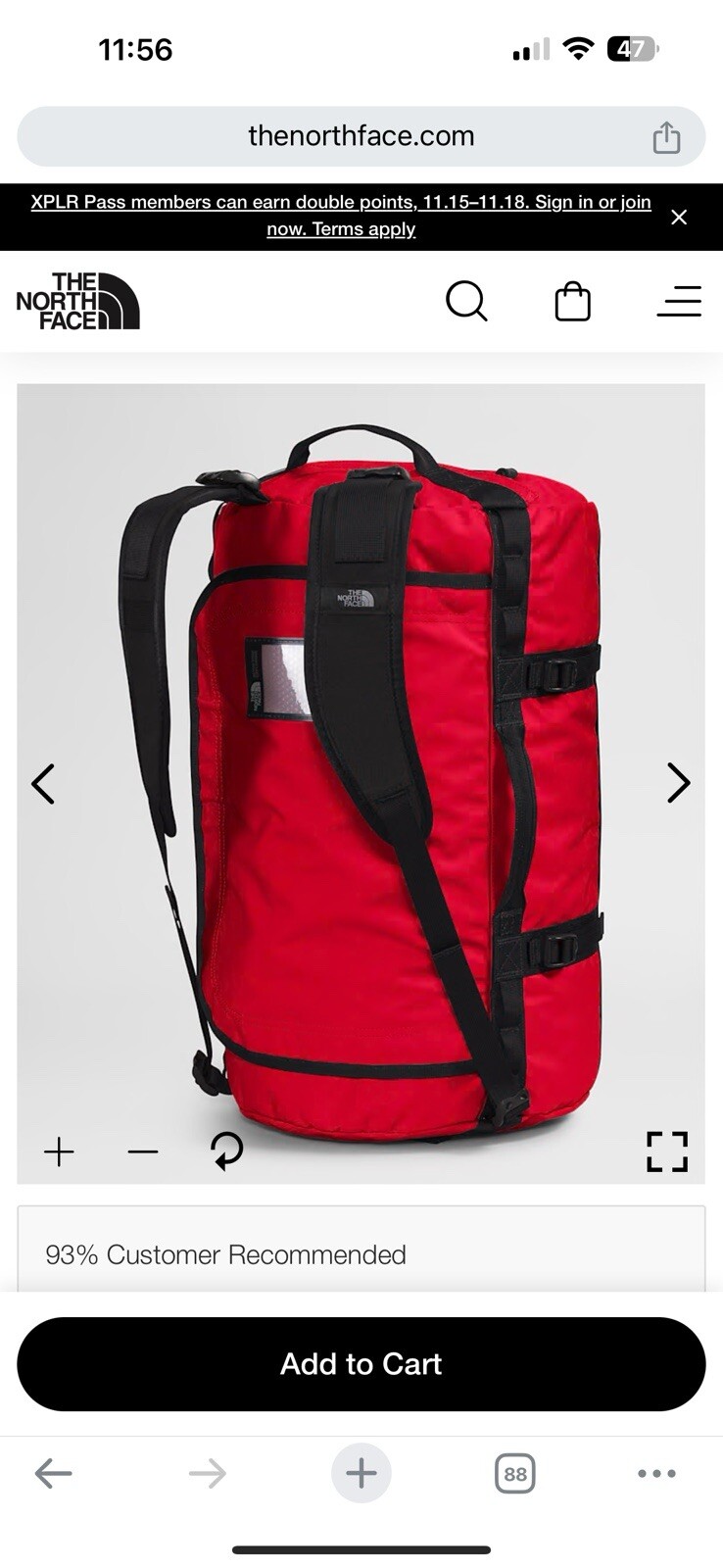 The North Face Small 50 Liters Base Camp Duffel Red Color