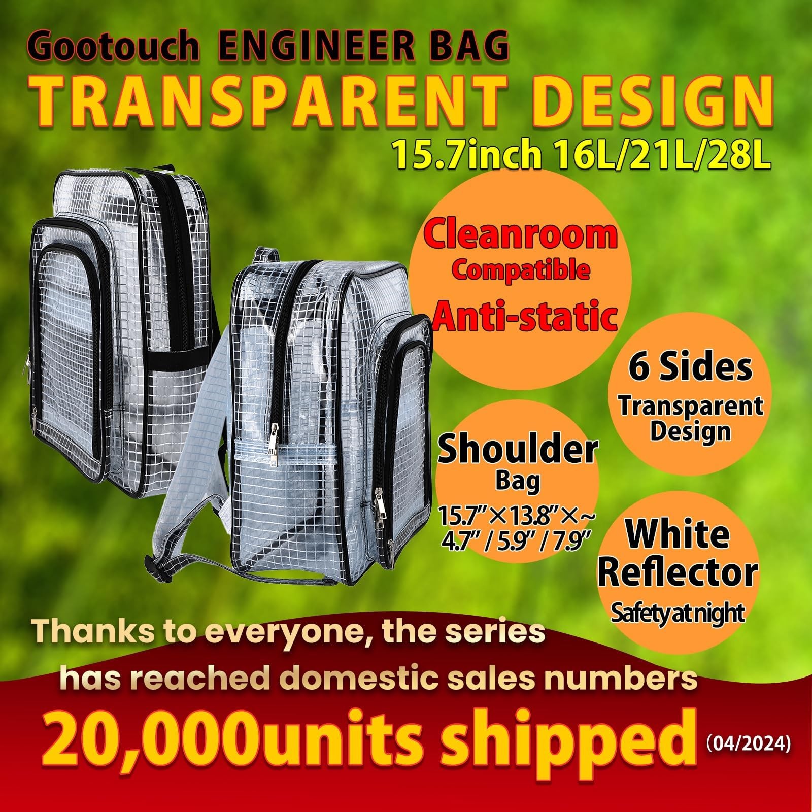 Black Large Clear Backpack 15.7 Inch 21L ESD AntiStatic Heavy Duty Tool Bag