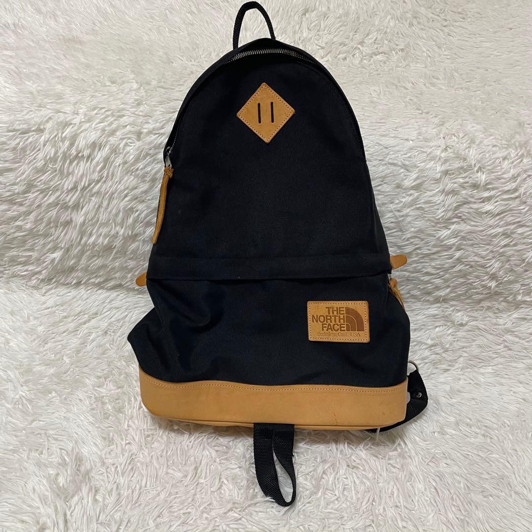 North Face Backpack Tanned Leather Nylon Black 34x17x50cm