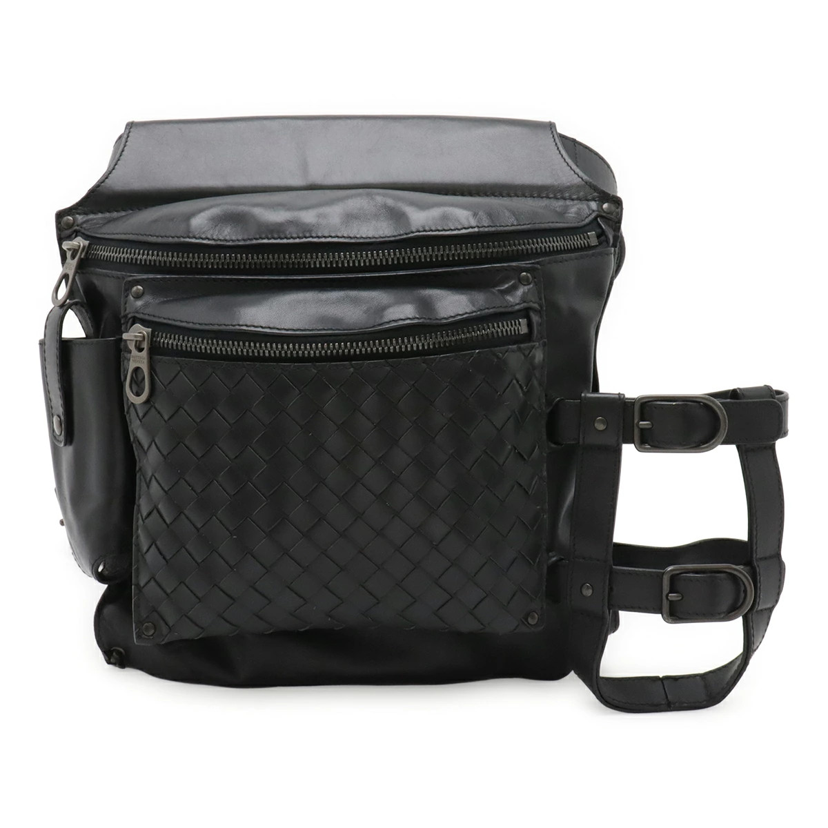 Bottega Veneta Intrecciato Belt Bag Fanny Pack Leather Black