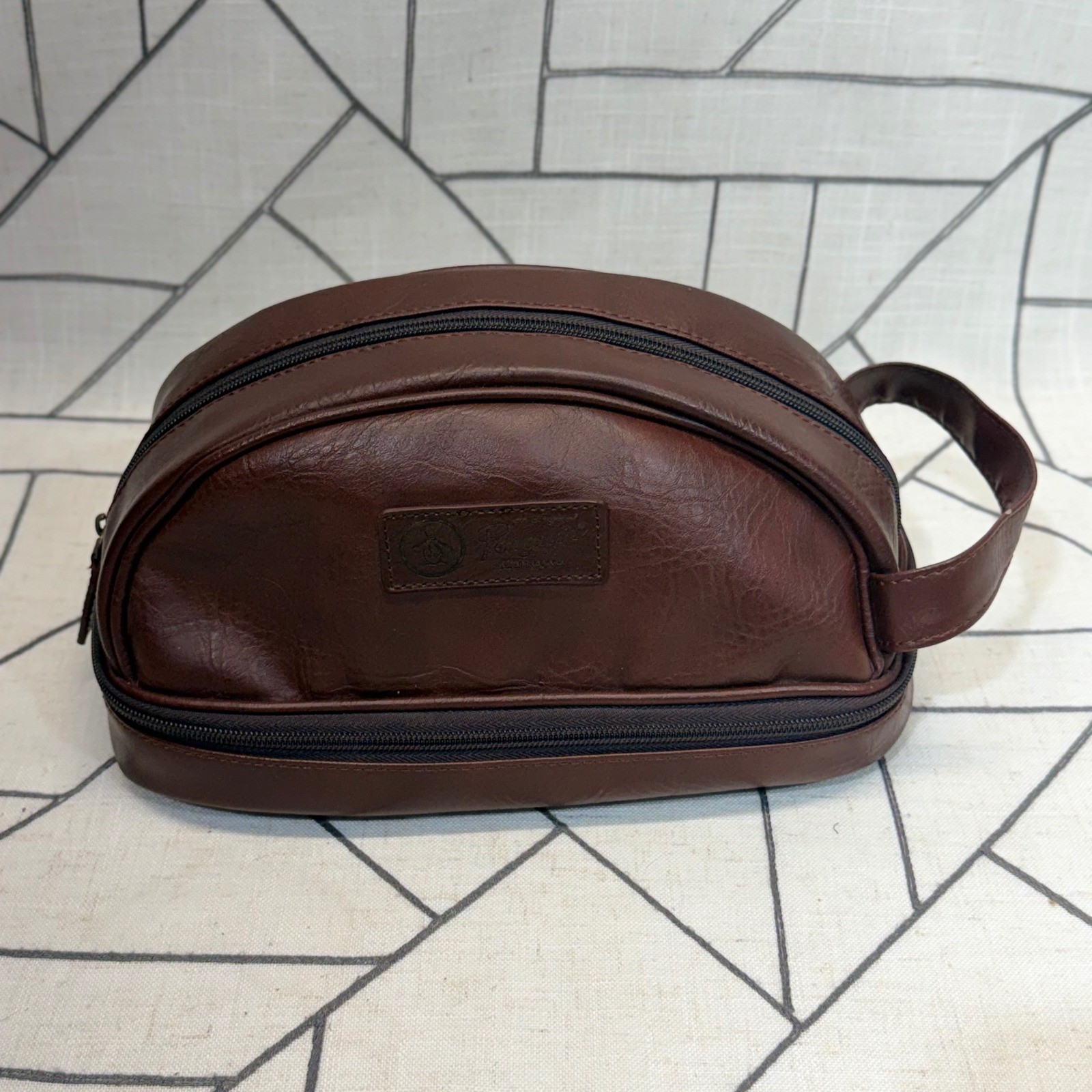 Original Penguin Toiletry Bag One Size Brown Faux Leather Double Zip Dopp Kit