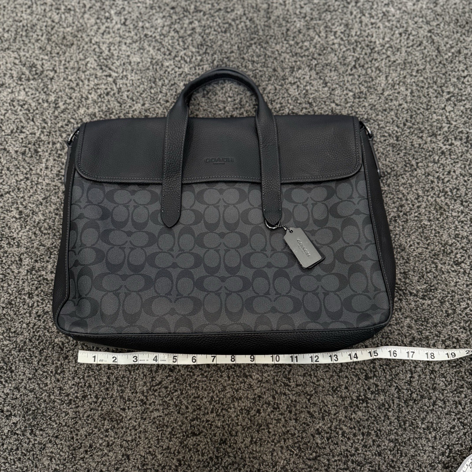 Coach Sullivan Portfolio Leather Brief Signature Canvas in charcoal/ black Logo