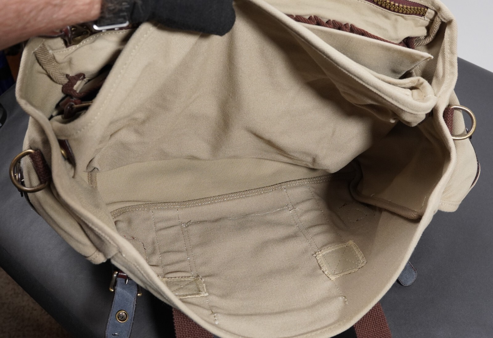 Winchester briefcase carryall gearbag leather canvas brass 17.5×11.5×8.5″
