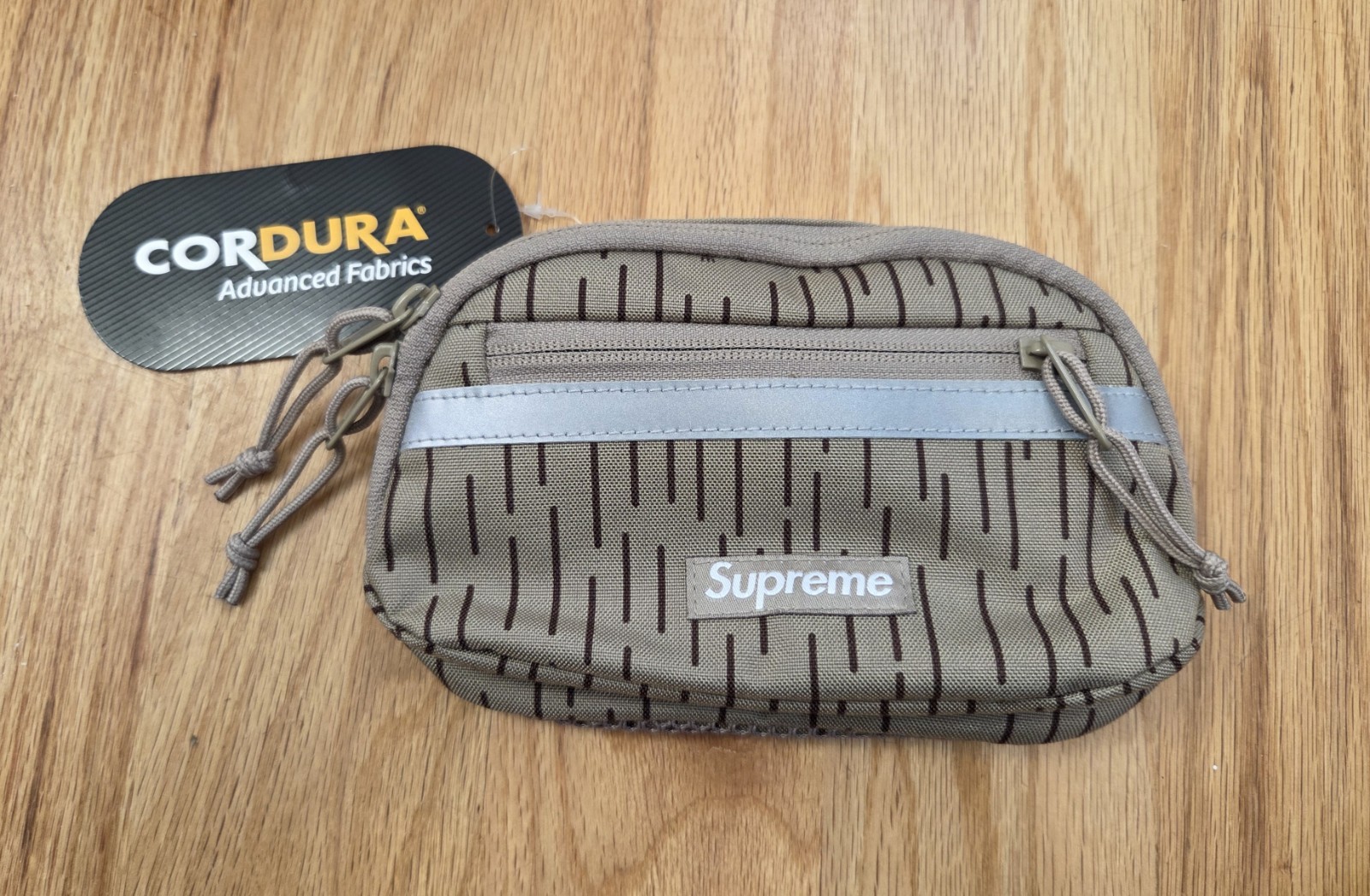 New Supreme Mini Side Bag Zip Crossbody Strap Tan Raindrop Cordura Nylon $109