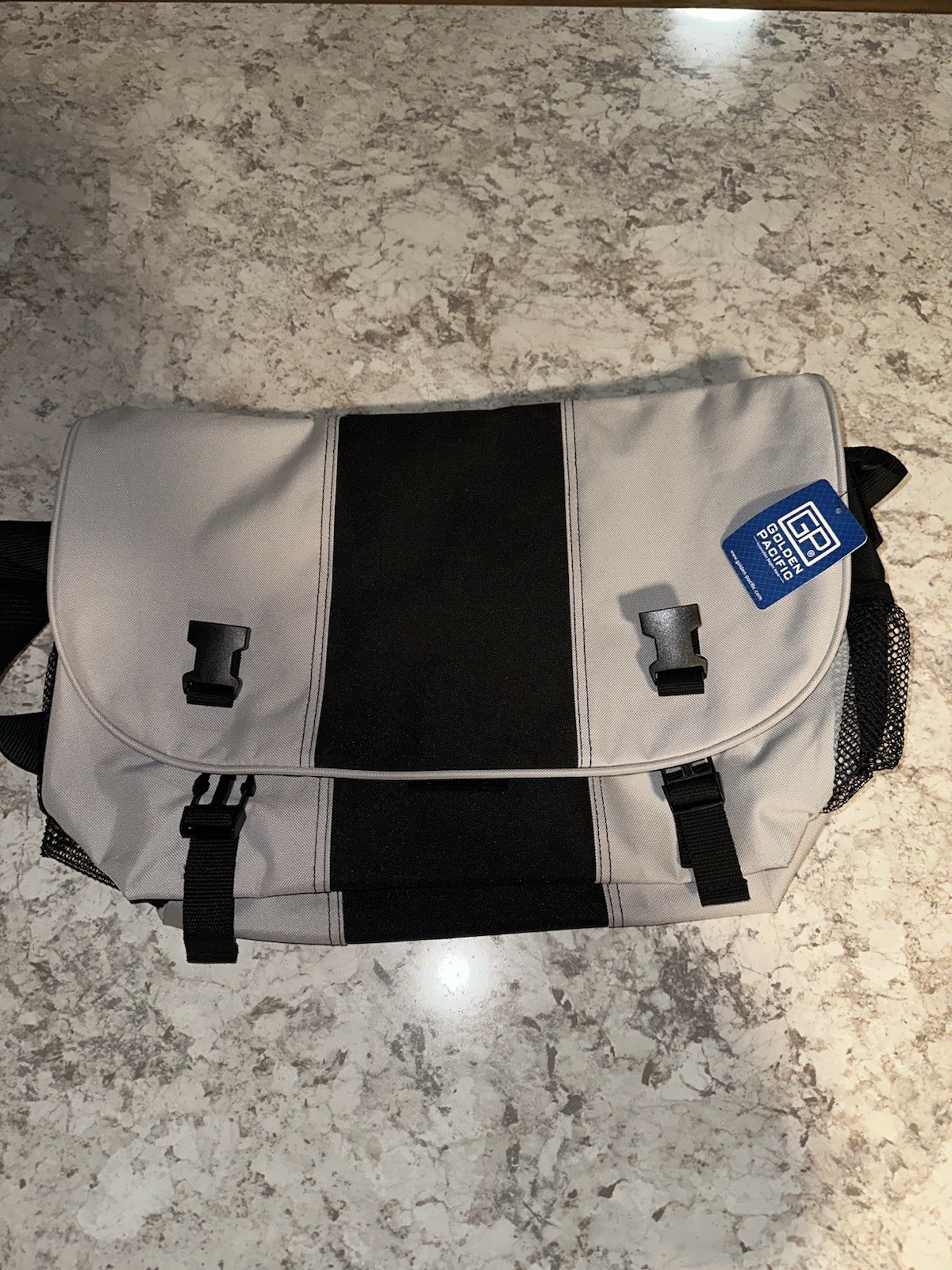 Golden Pacific Gray Black Messenger Bag Buckle Zip, Strap Pockets