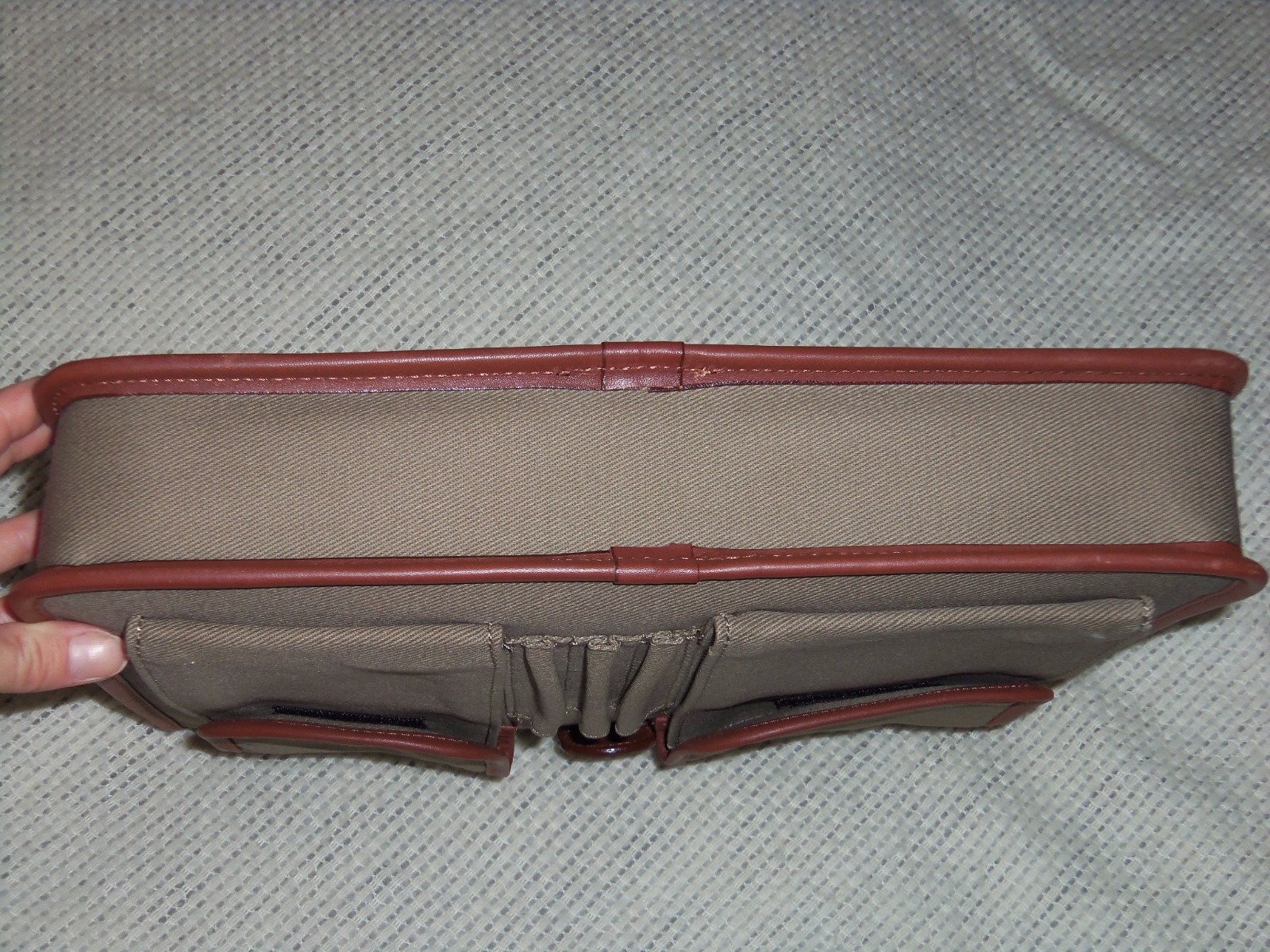 Organizer Computer Laptop Hard Protective Case Khaki Fabric Genuine Leather Trim