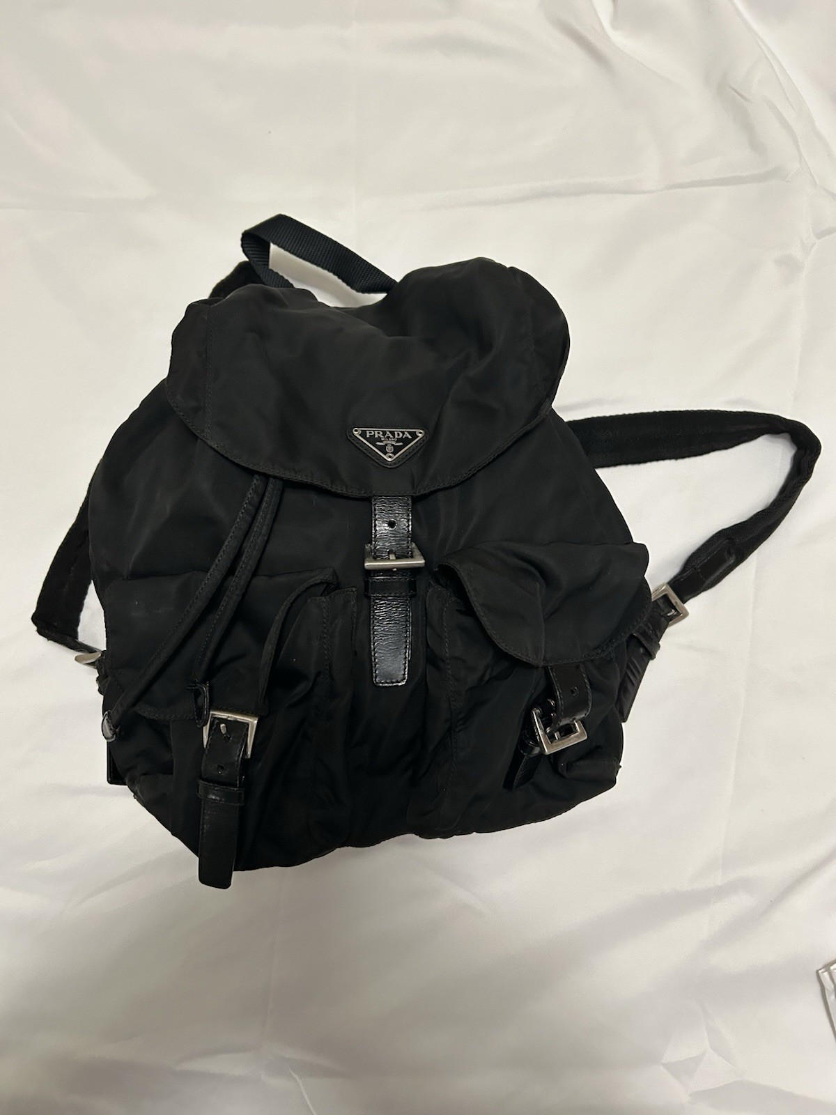 PRADA Milano Black Drawstring Backpack w/ Buckle, Adjustable Strap, Italy