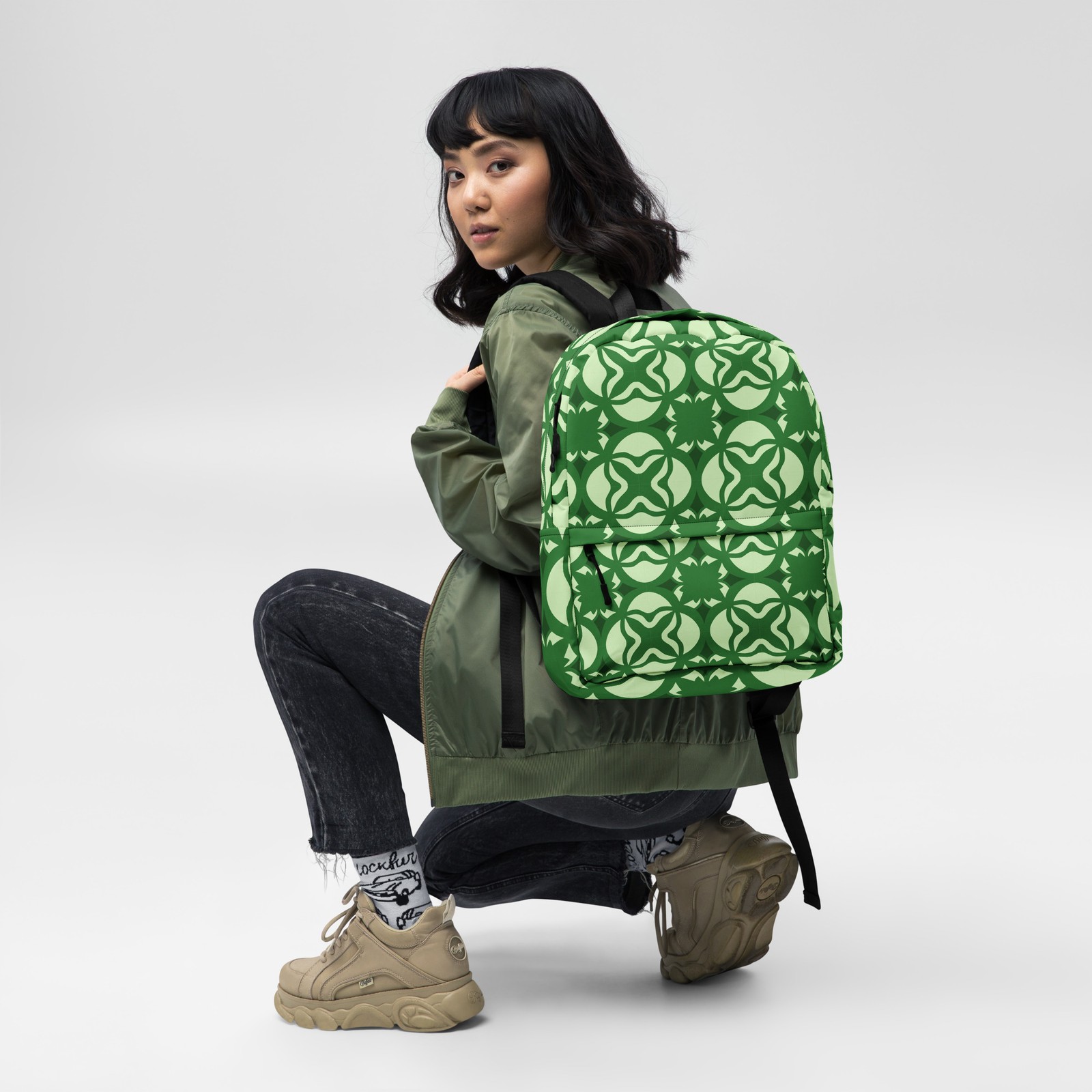 Unisex Child/ Youth/Adult All over Green design Backpack