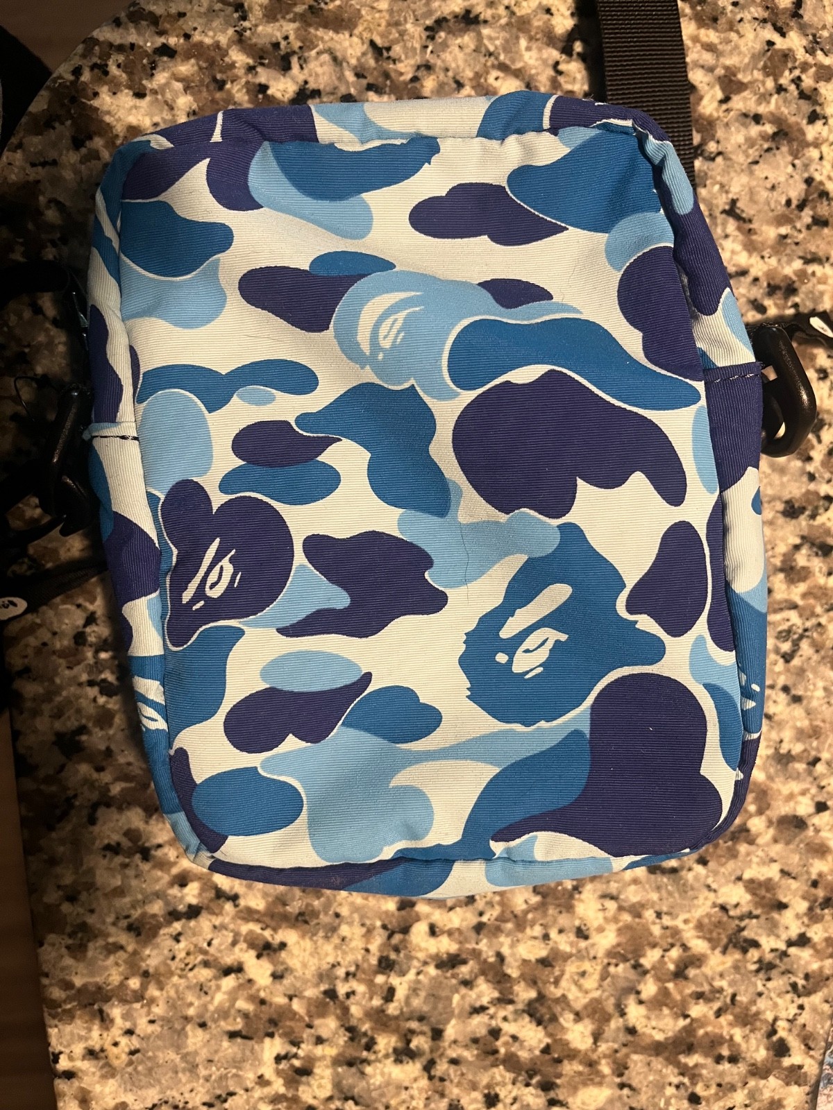 A Bathing Ape Blue Camo Shark Crossbody Bag Men Zip Casual Designer