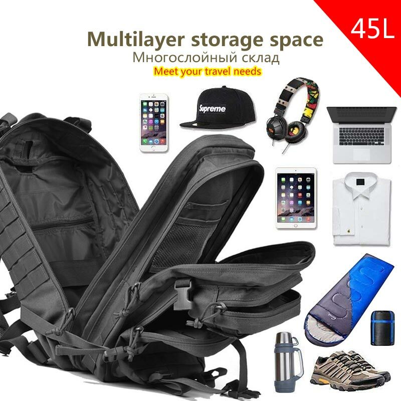 Tactical Backpack 45L Large Rucksack 3 Day Outdoor Military Bag Travel Hiking US