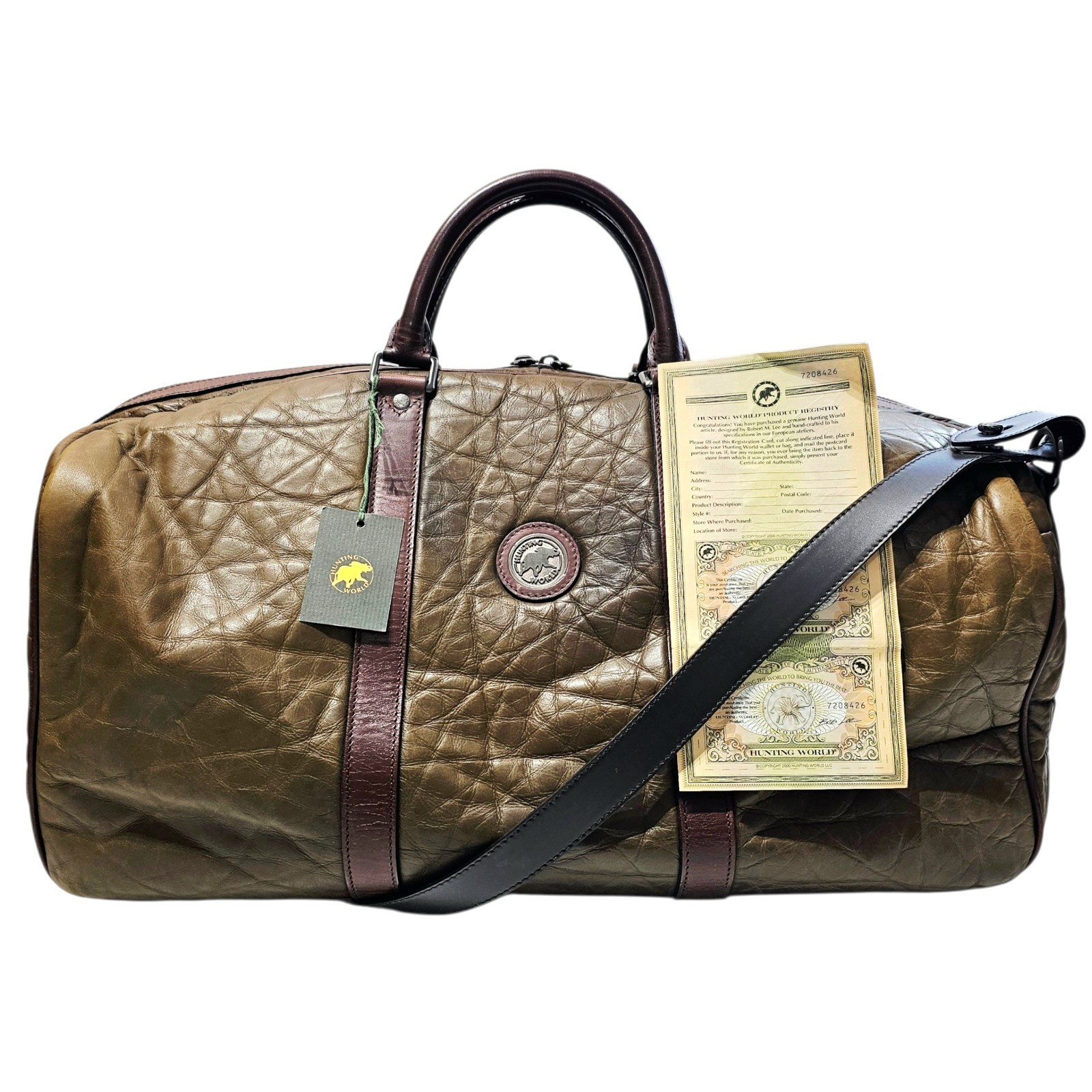 Hunting World Green Leather Extra Large Duffle Travel Luggage Gym Bag Authentic