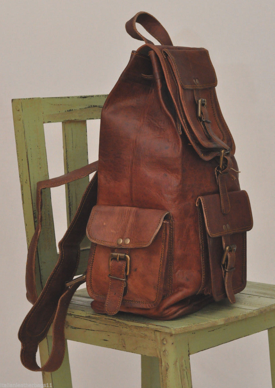 17″ New Large Genuine Leather Backpack Rucksack Travel Bag For Men’s and Women’s
