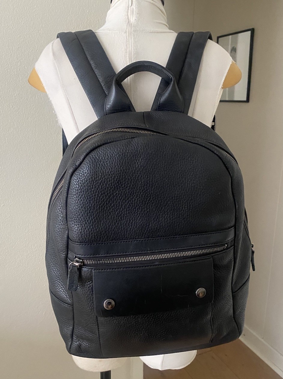 Oroton Black Unisex Leather Backpack Multiple Pockets /zipped W34cm H36cm D10cm