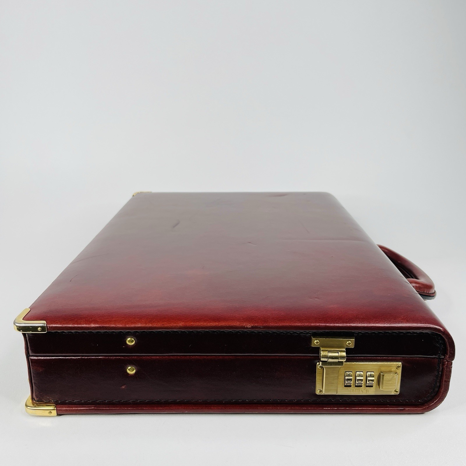 TUMI Burgundy Side Lock Attaché Leather Slim Hard Case Briefcase 2.75″, 1990s