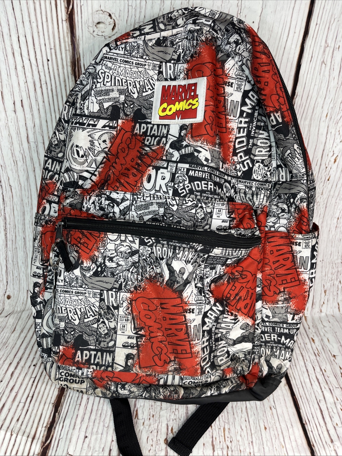 MARVEL COMIC BOOK BLACK & WHITE COVERS BACKPACK Spider-Man, Iron Man, Thor