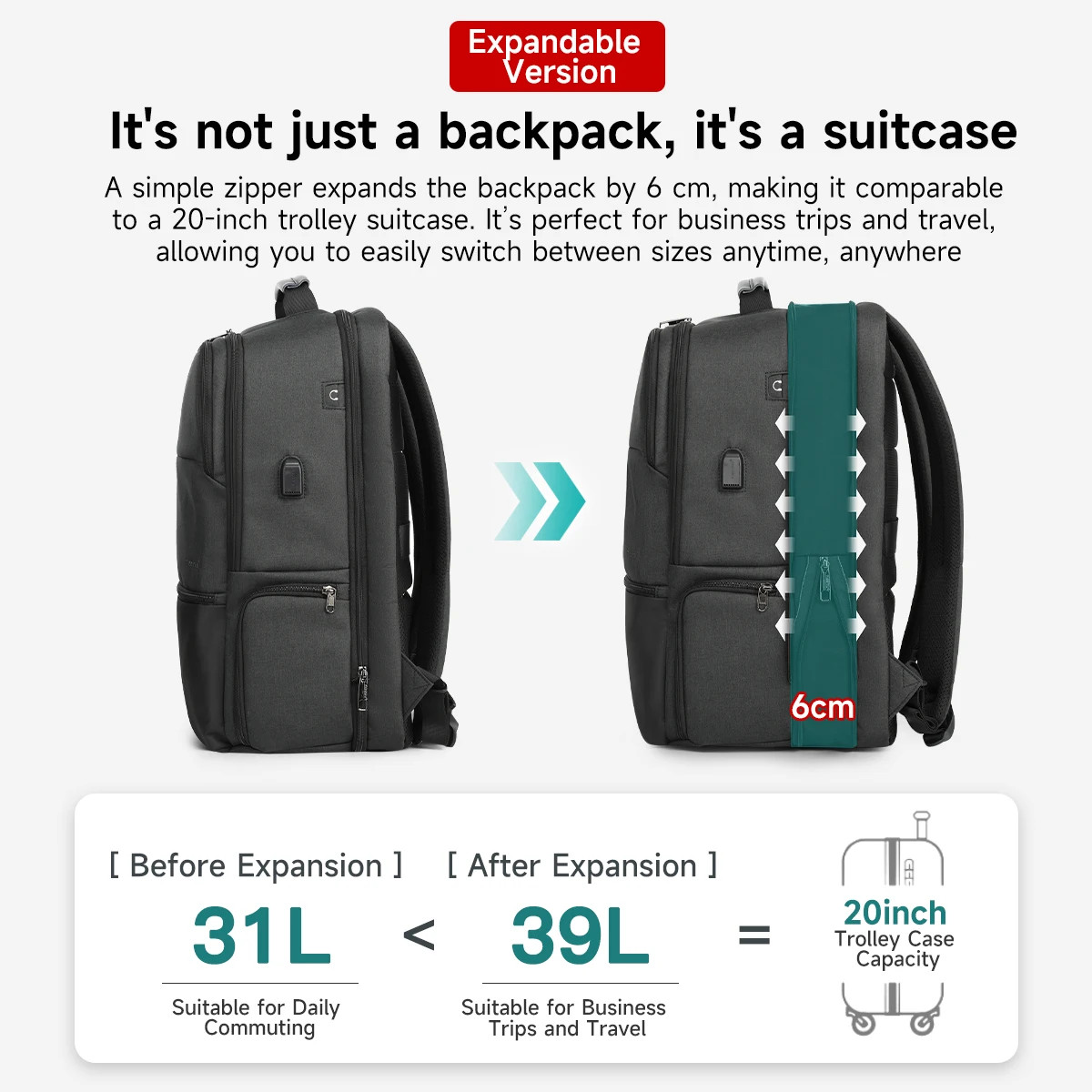 Men Expandable Backpack 15.619Inch Laptop Backpack for Men RFID anti Theft Bag T