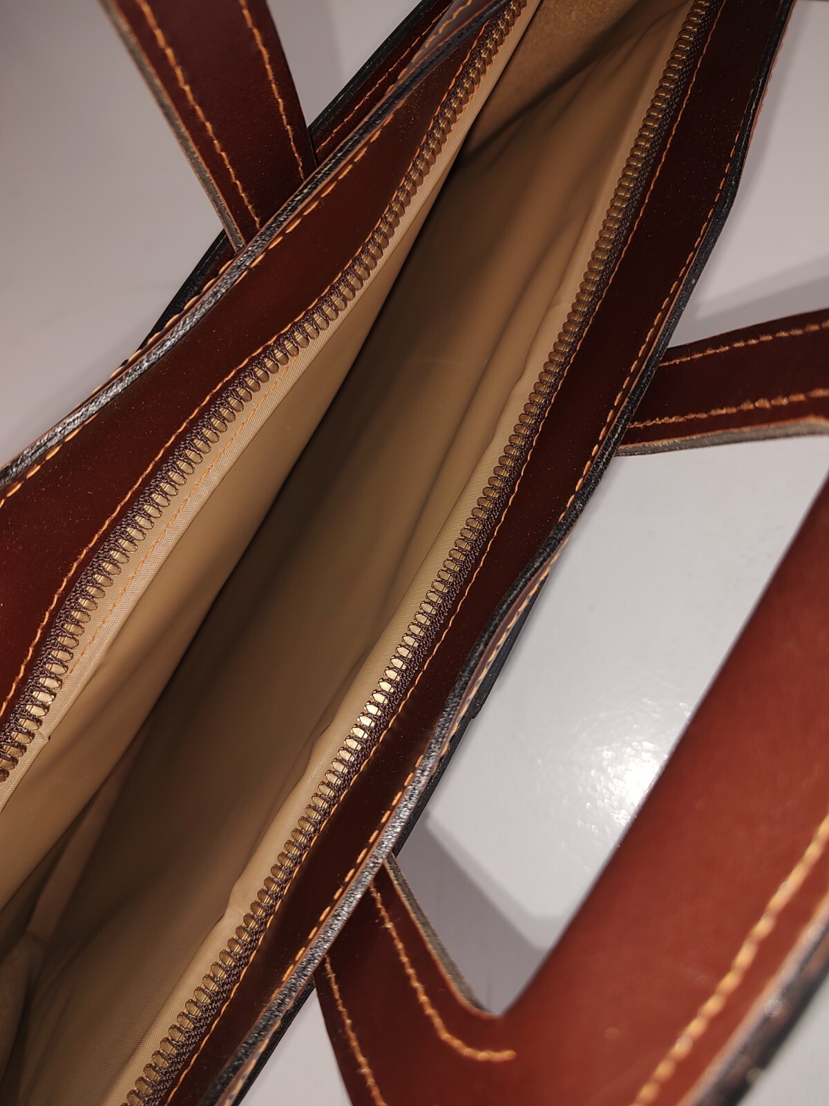 Leather Three Compartment Document Bag Briefcase 11 1/2in x16 1/2 in Used