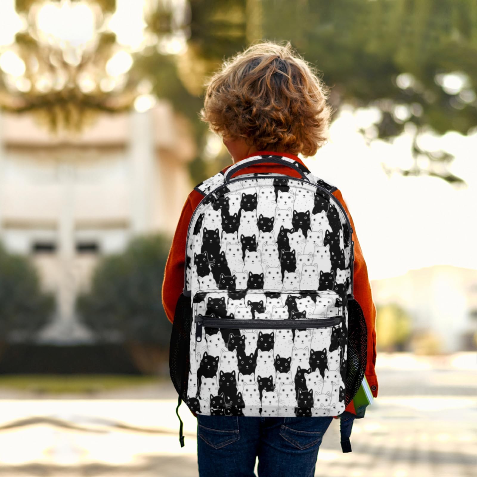Cute Cat Backpack Black White Cat Print School Bookbag Travel Hiking