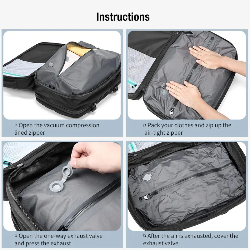 Vacuum Compression Travel Backpack USB Charging Large Capacity Hiking Bag