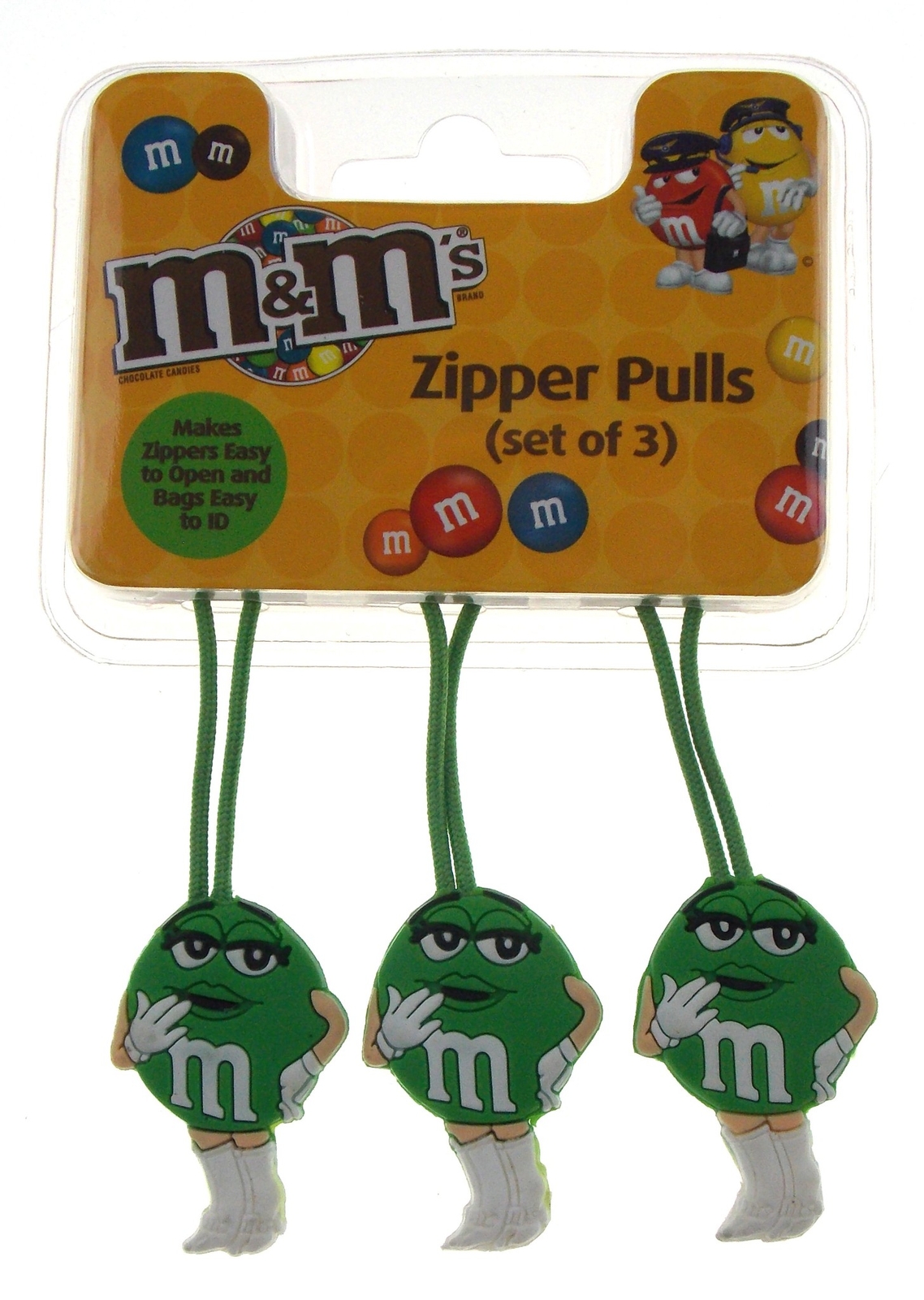 M&M Zipper Pulls Green Set 3 Easy Open Quick ID Suitcase Duffel Bags Backpacks