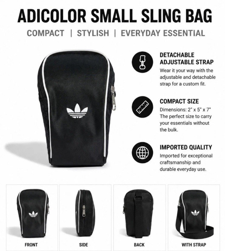 Adidas Adicolor Sling Crossbody Festival Bag – Unisex Adult Adjustable Strap NWT