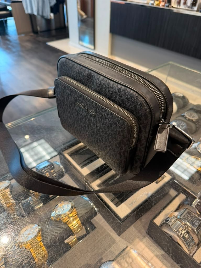 Michael Kors Cooper Men Signature Logo EW Utility Crossbody Flight Bag Black