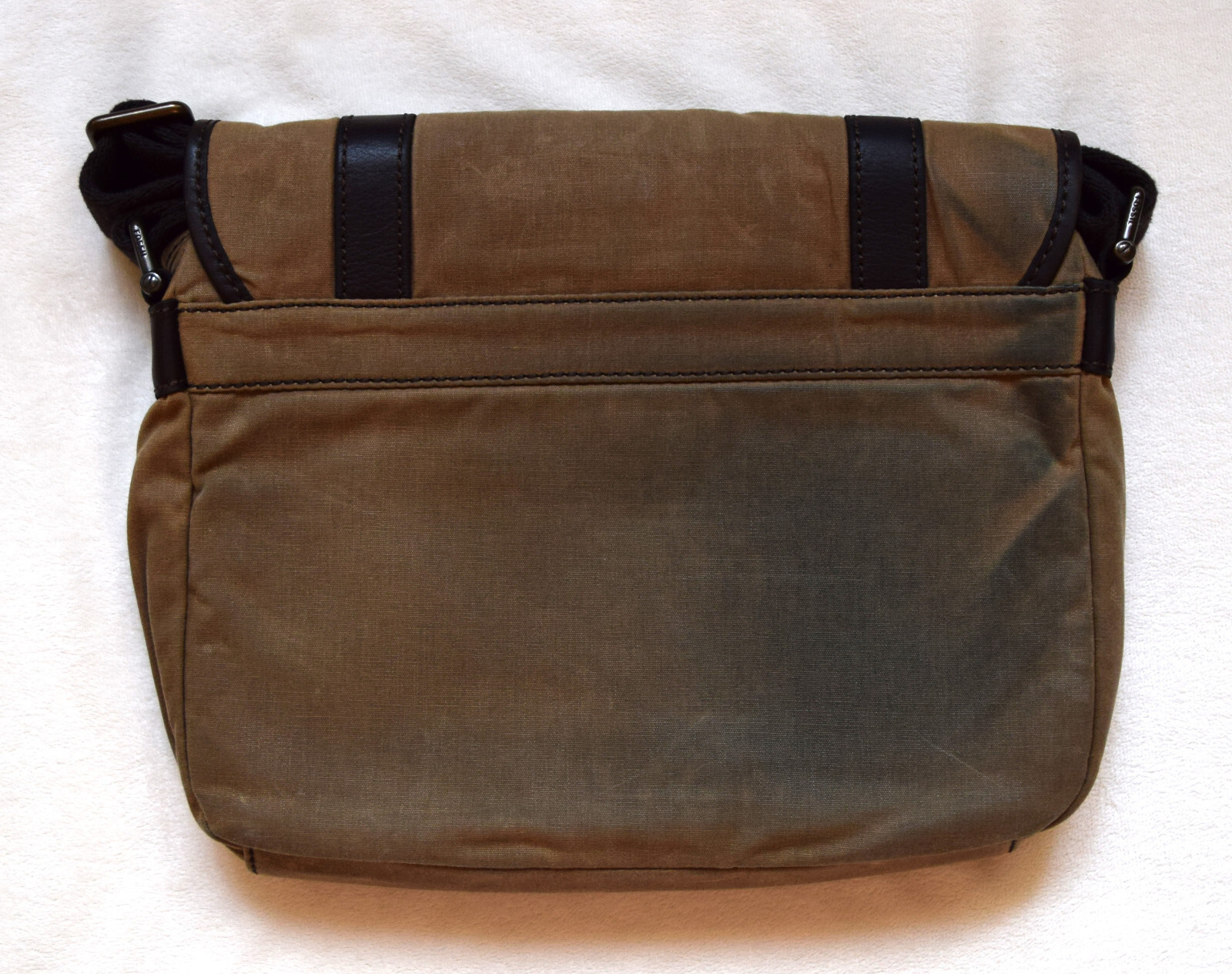 FOSSIL Canvas Messenger Laptop Leather Trim Crossbody Shoulder Bag 12″x9″x2″