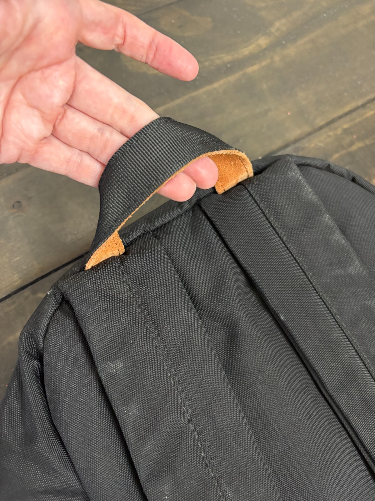 Revelry Water Resistant Black Tan Backpack Zipper needs repair see description