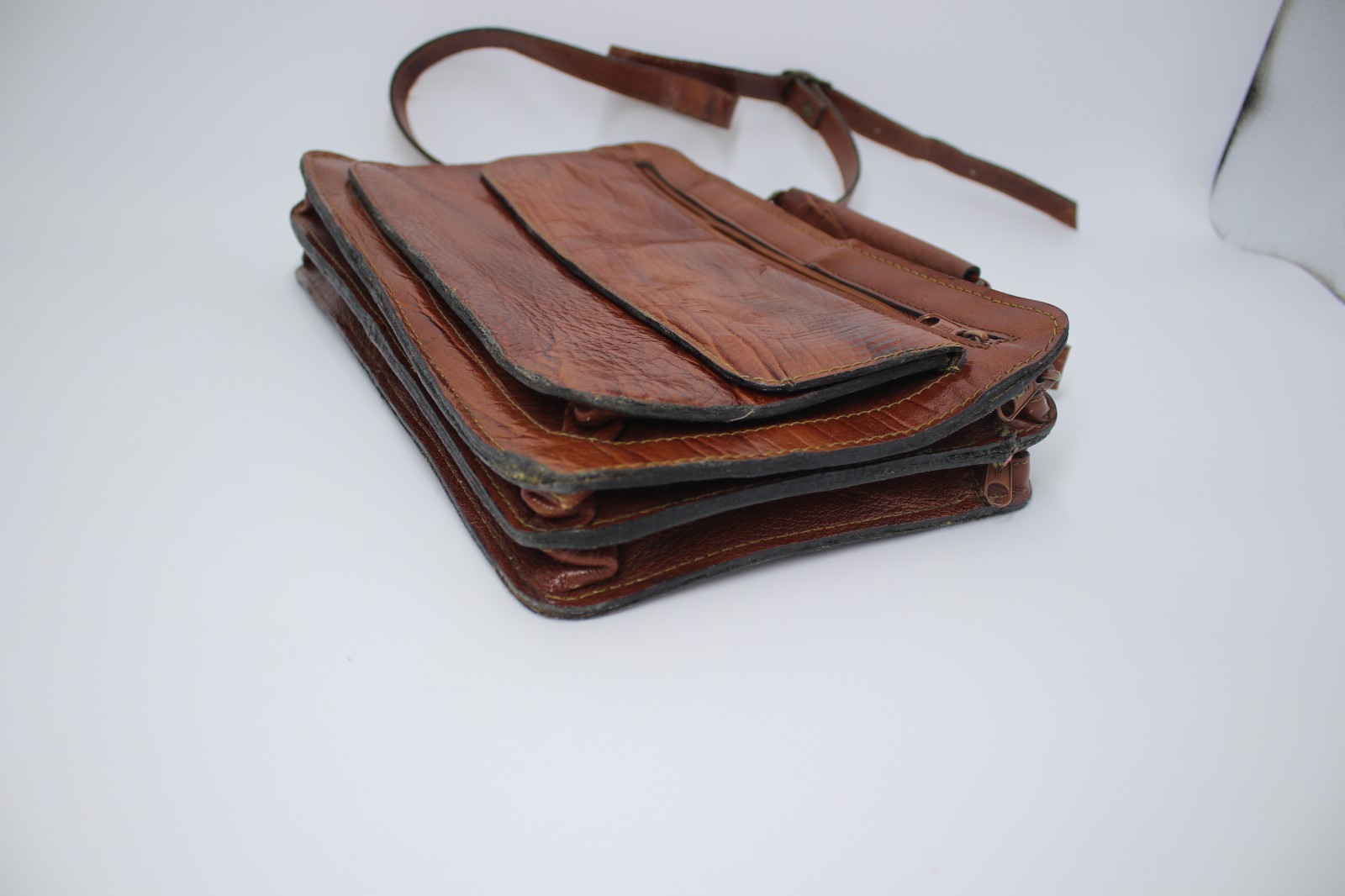 Vintage Morocco Brown Leather Shoulder Messenger Briefcase Bag