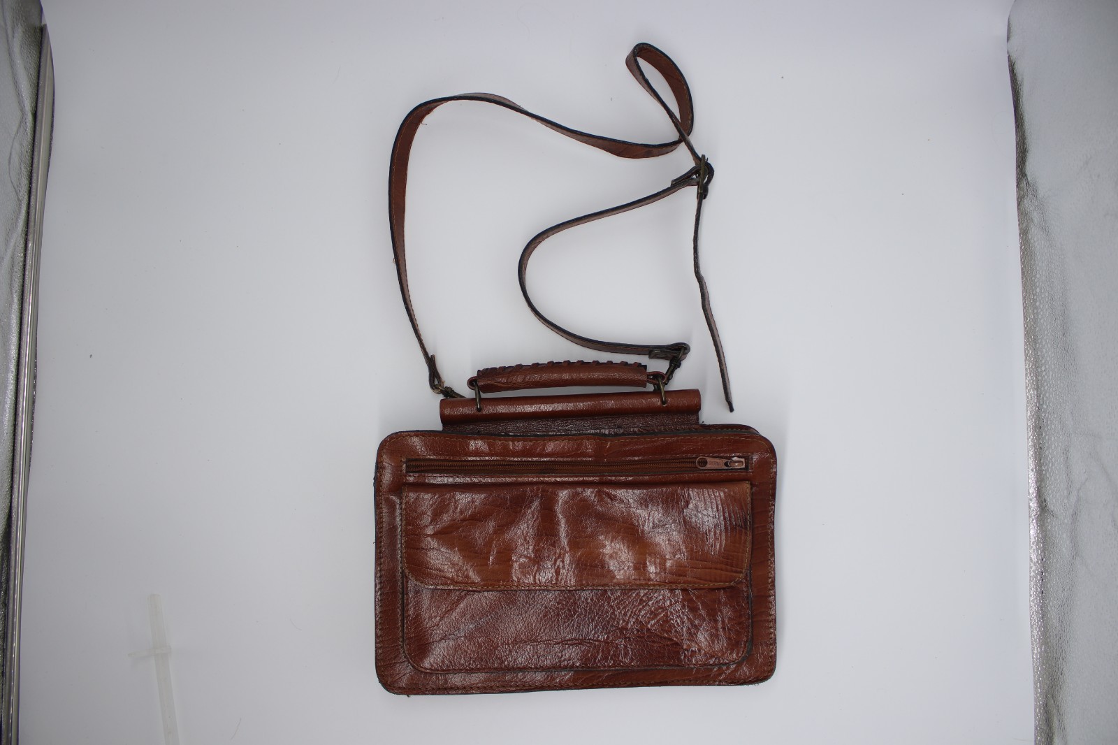 Vintage Morocco Brown Leather Shoulder Messenger Briefcase Bag