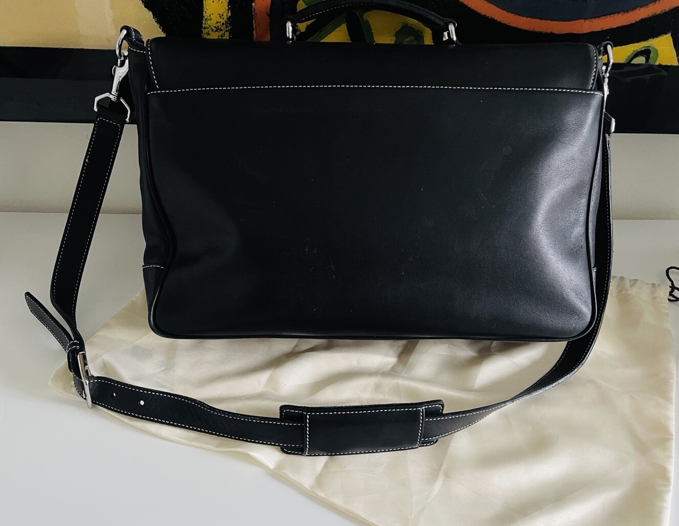 COACH Black Leather Briefcase Laptop Messenger Bag Single Handle w/ Strap MINT
