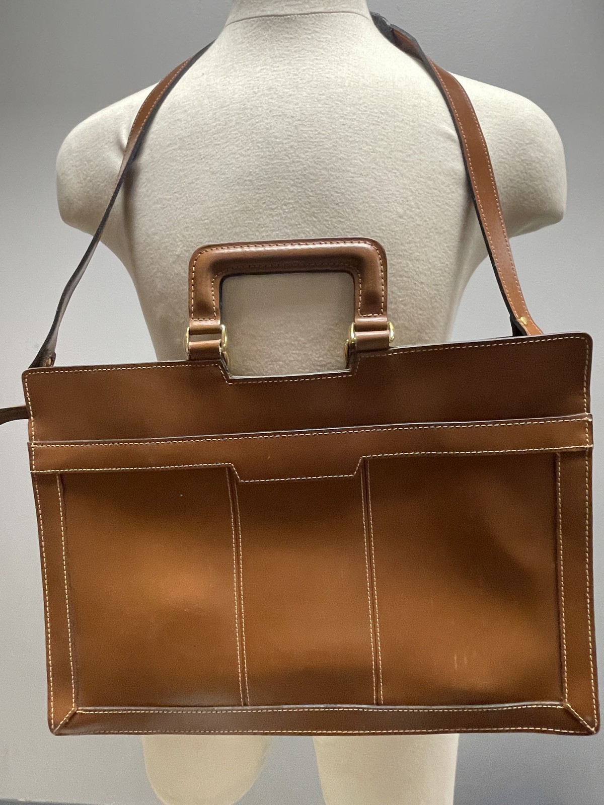Vintage HIT Leather Briefcase Mens Shoulder Strap Portfolio Bag 90s Taiwan